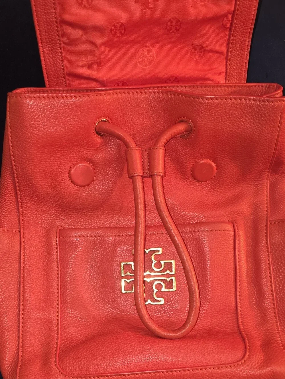 TORY BURCH Britten Leather Backpack in Poppy Red
